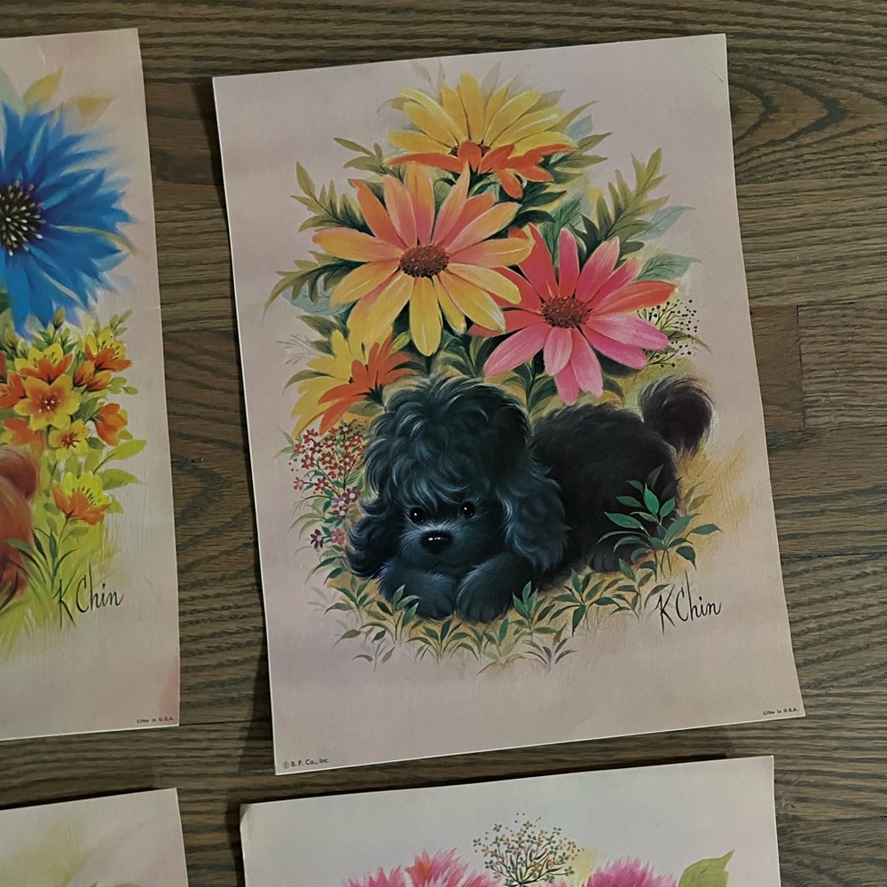 Vintage puppy artwork set of 4 - Picture 6 of 8